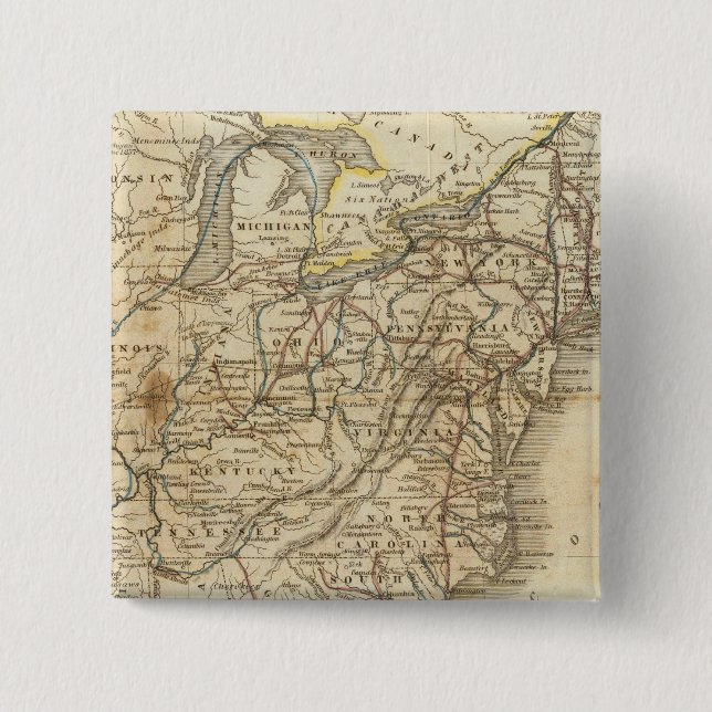 Bóton Quadrado 5.08cm Mapa Dos Estados Unidos 3 (Frente)