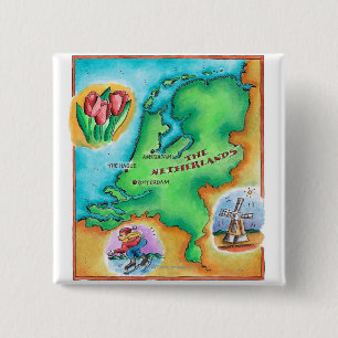 Bóton Quadrado 5.08cm Mapa dos Países Baixos