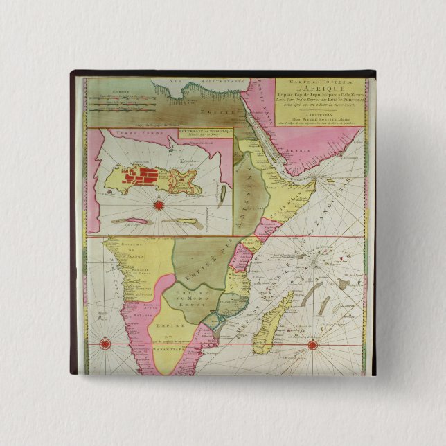 Bóton Quadrado 5.08cm Mapa dos países de África (Frente)