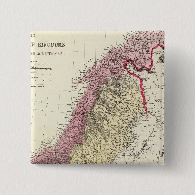 Bóton Quadrado 5.08cm Mapa dos reinos escandinavos (Frente)