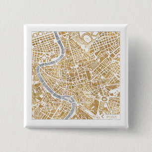 Bóton Quadrado 5.08cm Mapa dourado da cidade de Roma
