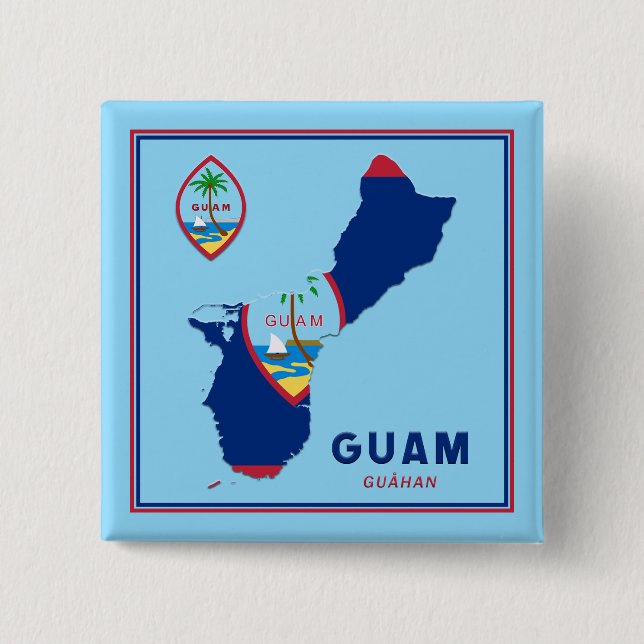 Bóton Quadrado 5.08cm Mapa e Selo do Sinalizador de Guam (Frente)