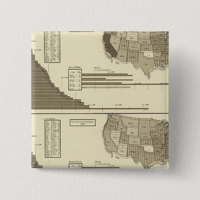 Bóton Quadrado 5.08cm Mapa estatístico insano, diótico, cego (Frente)