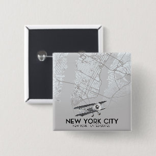 Bóton Quadrado 5.08cm Mapa estilo vintage da cidade de Nova York