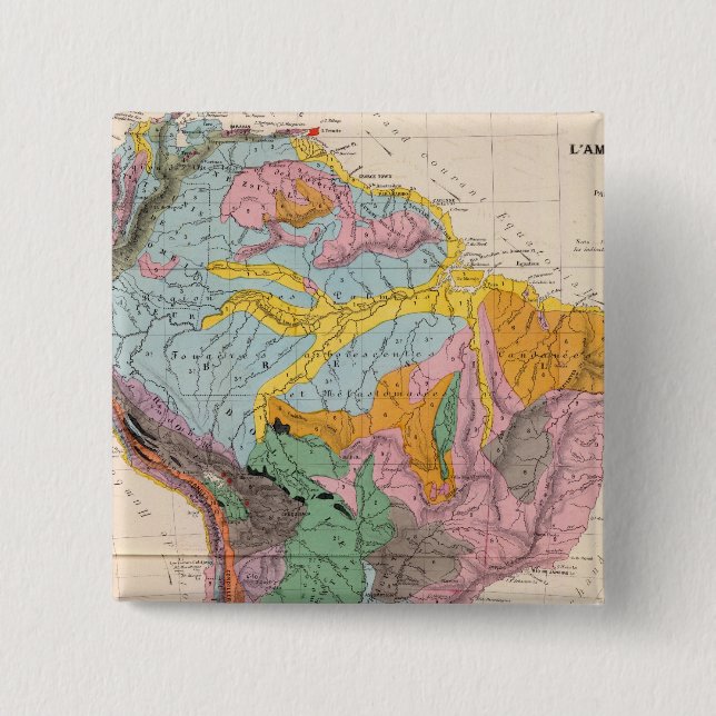 Bóton Quadrado 5.08cm Mapa físico da América do Sul (Frente)