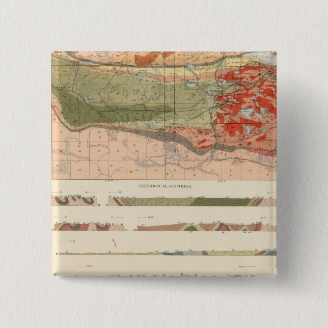 Bóton Quadrado 5.08cm Mapa Geológico Geral do Distrito de Marquette (Frente)