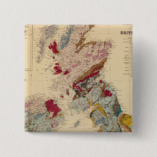 Bóton Quadrado 5.08cm Mapa geológico, Ilhas Britânicas