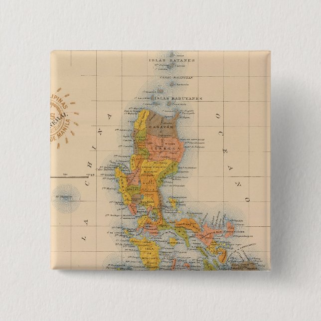 Bóton Quadrado 5.08cm Mapa geral n.o 2 (Frente)