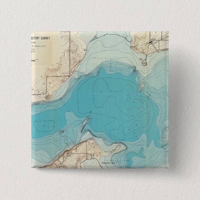 Bóton Quadrado 5.08cm Mapa hidrográfico Lago Mendota (Frente)