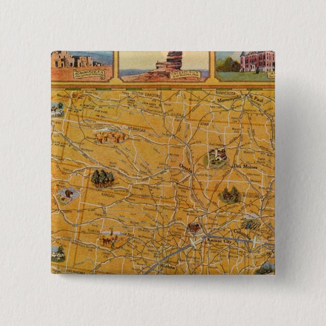 Bóton Quadrado 5.08cm Mapa Ilustrado da US Airways (Frente)