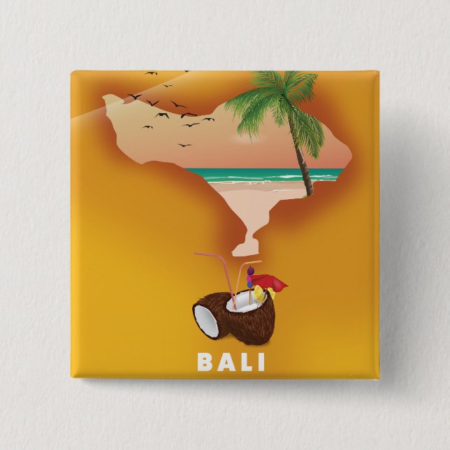 Bóton Quadrado 5.08cm Mapa ilustrado de Bali (Frente)
