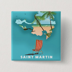 Bóton Quadrado 5.08cm Mapa ilustrado de São Martinho.