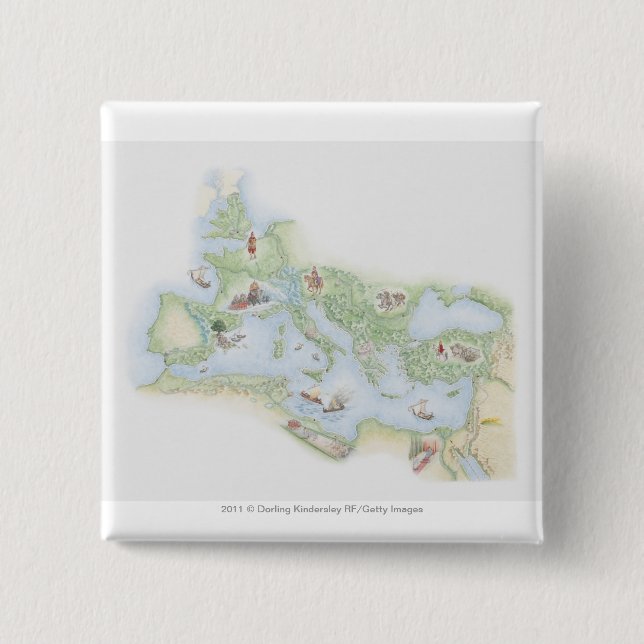 Bóton Quadrado 5.08cm Mapa ilustrado do império romano (Frente)