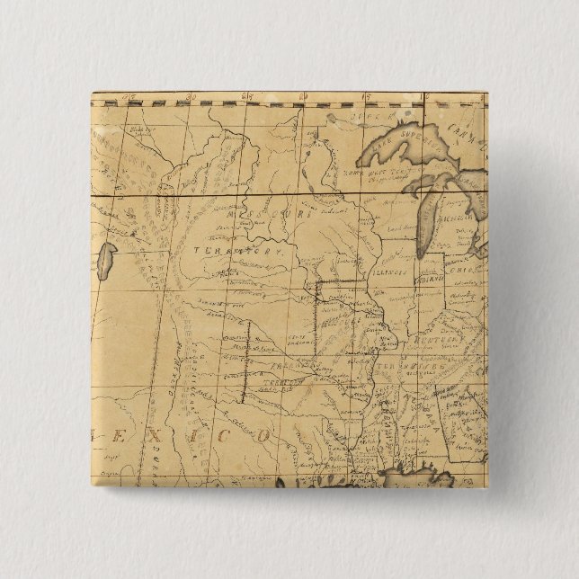 Bóton Quadrado 5.08cm Mapa Infantil dos Estados Unidos (Frente)