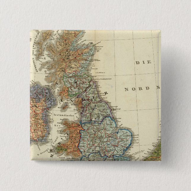 Bóton Quadrado 5.08cm Mapa linguístico das Ilhas Britânicas (Frente)