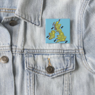 Bóton Quadrado 5.08cm Mapa meteorológico retro de TV das Ilhas Britânica