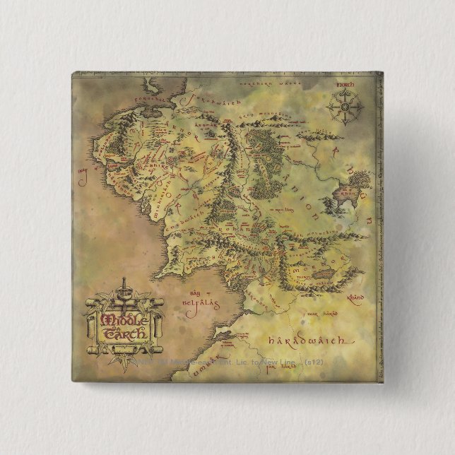 Bóton Quadrado 5.08cm Mapa MIDDLE EARTH™ (Frente)