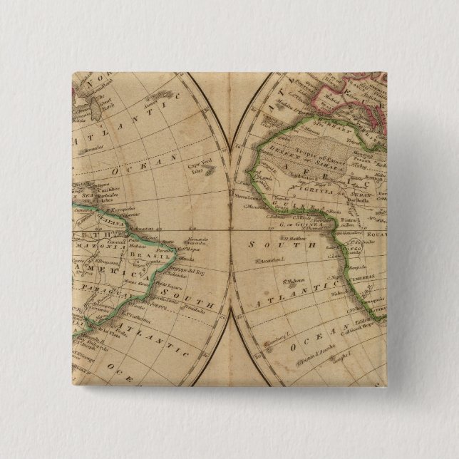 Bóton Quadrado 5.08cm Mapa Mundial 7 (Frente)