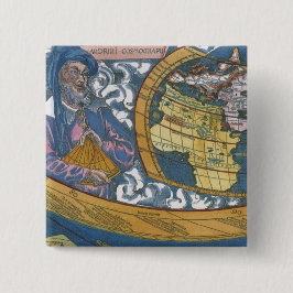 Bóton Quadrado 5.08cm Mapa Mundial Antiquado com Claudius Ptolomeu, 1507