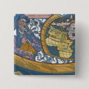 Bóton Quadrado 5.08cm Mapa Mundial Antiquado com Claudius Ptolomeu, 1507