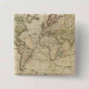 Bóton Quadrado 5.08cm Mapa Mundial Colorido