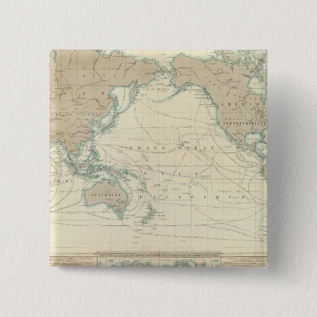 Bóton Quadrado 5.08cm Mapa Mundial dos Transportes Marítimos (Frente)