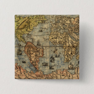 Bóton Quadrado 5.08cm Mapa Mundial Vintage Atlas Antiquado Histórico