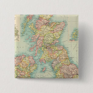Bóton Quadrado 5.08cm Mapa político das Ilhas Britânicas