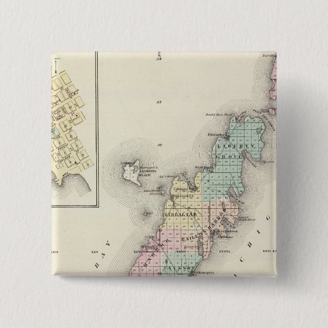 Bóton Quadrado 5.08cm Mapas de Door County, Sturgeon Bay e Jenny (Frente)