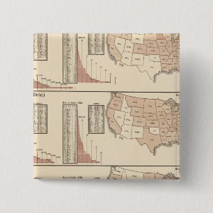 Bóton Quadrado 5.08cm Mapas litográficos dos Estados Unidos
