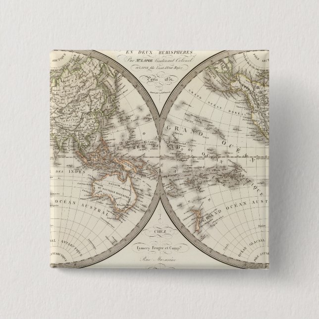 Bóton Quadrado 5.08cm Mappemonde - Mapa Mundial (Frente)