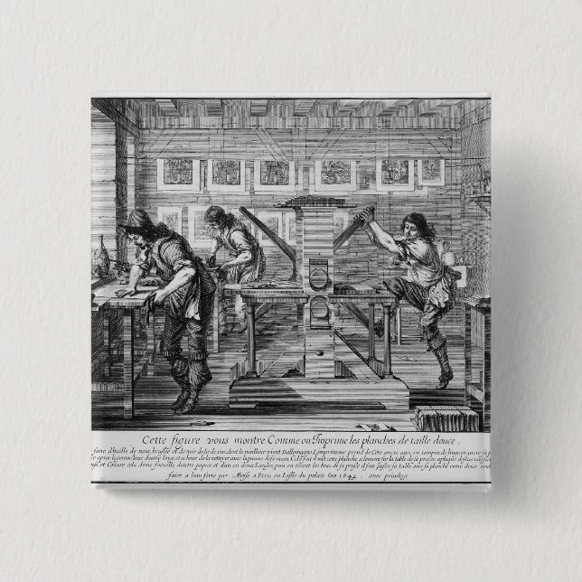 Bóton Quadrado 5.08cm Máquina impressora francesa, 1642 (Frente)