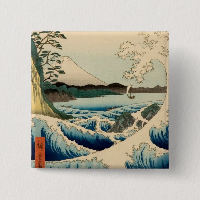 Bóton Quadrado 5.08cm Mar Japonês de Satta Hiroshige Art (Frente)