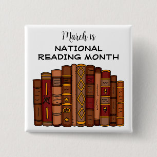 Bóton Quadrado 5.08cm Março é Mês de Leitura Nacional