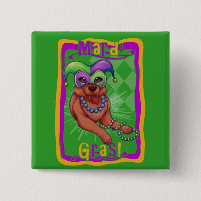 Bóton Quadrado 5.08cm Mardi Gras Dog (Frente)
