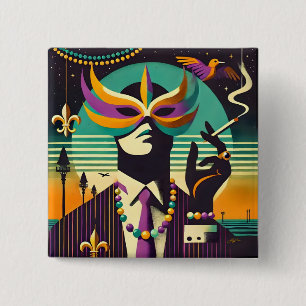 Bóton Quadrado 5.08cm Mardi Gras Sr. Morte O Homem Fumante