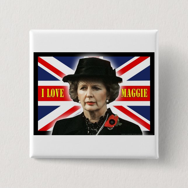 Bóton Quadrado 5.08cm Margaret Thatcher eu amo Maggie (Frente)