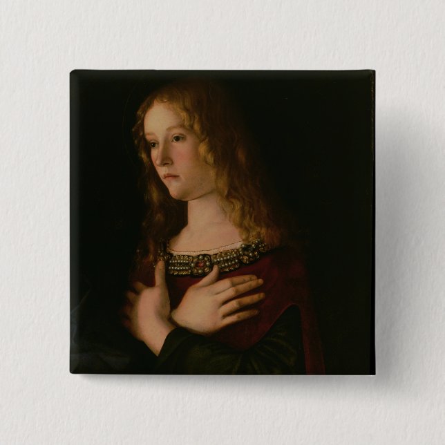 Bóton Quadrado 5.08cm Maria Madalena, detalhe do Virgin e criança w (Frente)