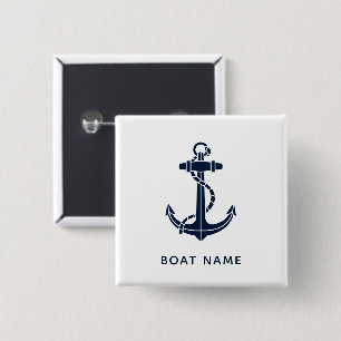 Bóton Quadrado 5.08cm Marinho de Ângulo Náutico Nome de Barco Azul Perso