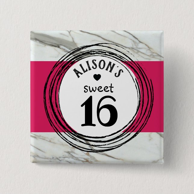 Bóton Quadrado 5.08cm Mármore elegante, tenente adolescente moderna (Frente)