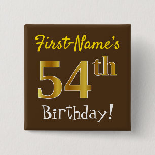 Bóton Quadrado 5.08cm Marrom, Faux Dourado 54º aniversário, com nome p