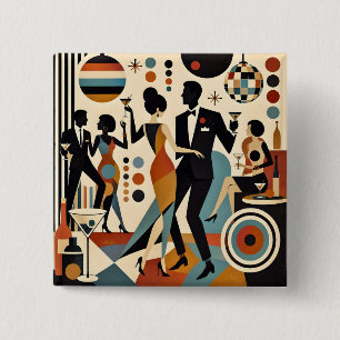 Bóton Quadrado 5.08cm Martinis Jazzy Abstratos e Festa de Coquetel Dança