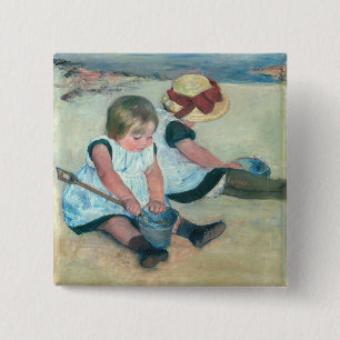 Bóton Quadrado 5.08cm Mary Cassatt - Crianças Brincando na Praia