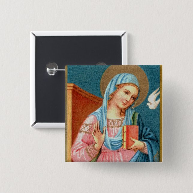 Bóton Quadrado 5.08cm Mary, da Anunciação de F. Lippi (Detalhe; M 038) (Frente & Verso)