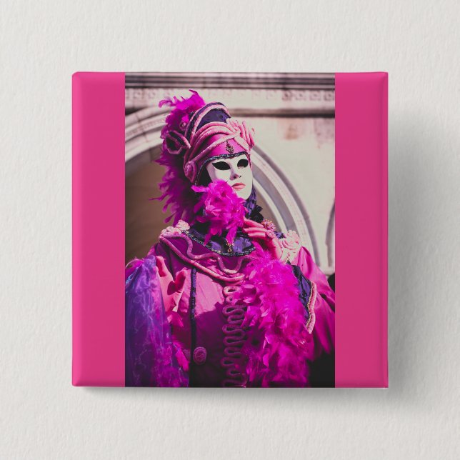 Bóton Quadrado 5.08cm Máscara de carnaval roxa em Veneza (Frente)