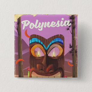 Bóton Quadrado 5.08cm Máscara de Polinésia Tiki
