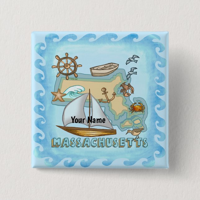 Bóton Quadrado 5.08cm Massachusetts (Frente)