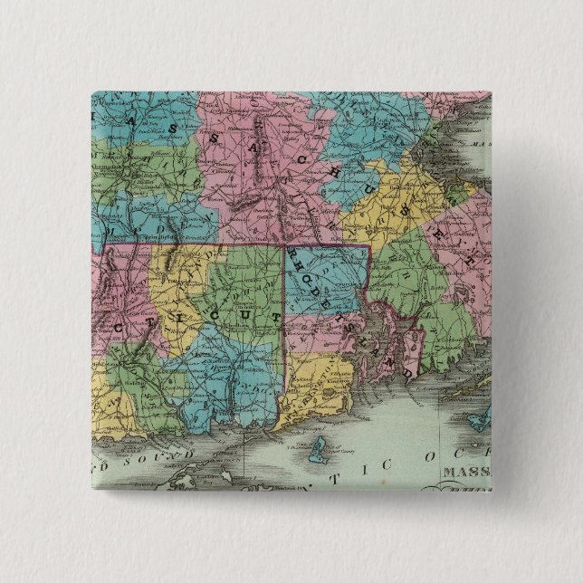 Bóton Quadrado 5.08cm Massachusetts Rhode Island E Connecticut (Frente)