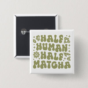 Bóton Quadrado 5.08cm Matcha latte cita estética floral verde