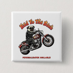 Bóton Quadrado 5.08cm Mau Até Os Ossos Pug Biker Atitude Pugly